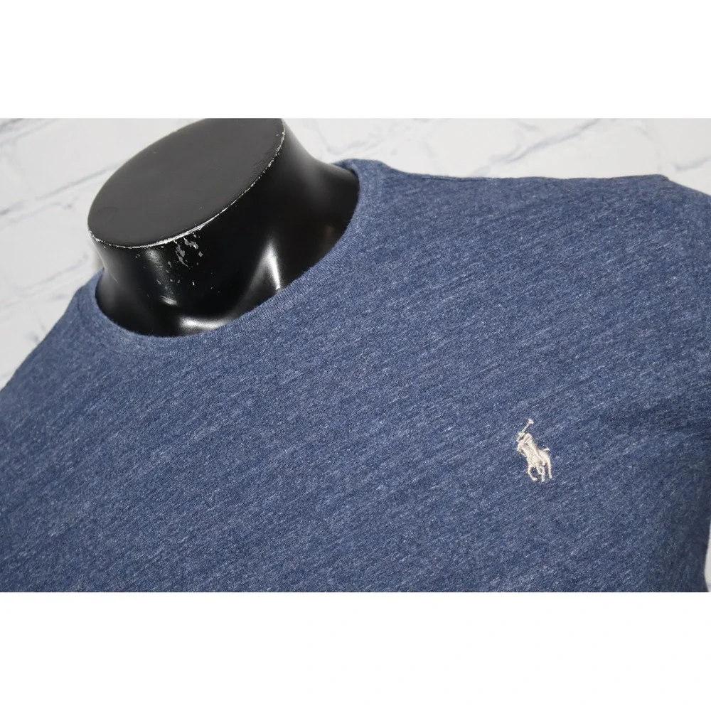 Polo Ralph Lauren T-Shirt Mens Large Short Length Blue Crew Cotton Heathered